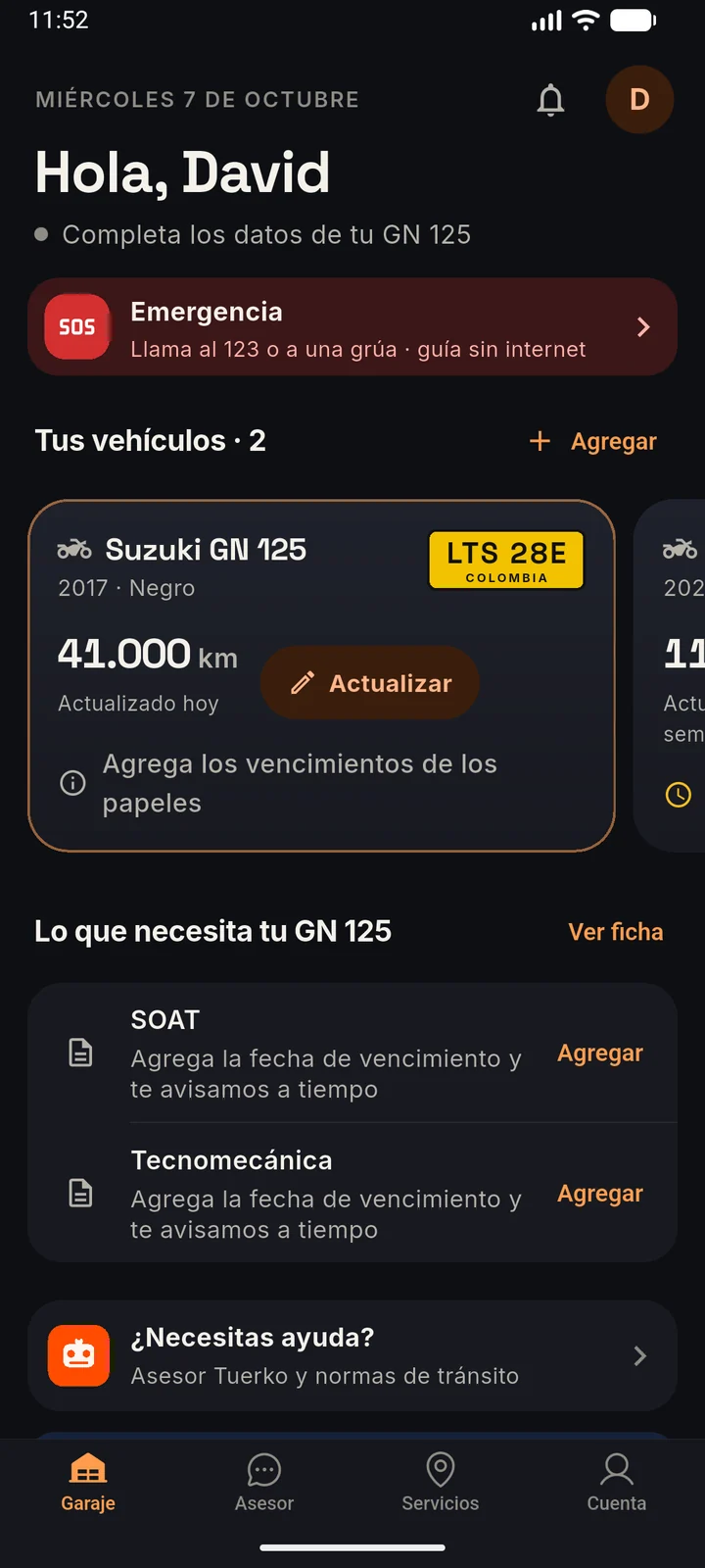 Garaje de Tuerko: estado de la moto, papeles y emergencia